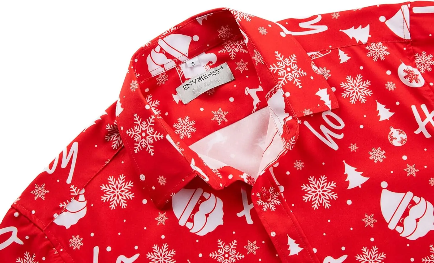 ENVMENST Christmas Button Up Shirt for Men Fun Printed Casual Short Sleeve Hawaiian Santa Shirt