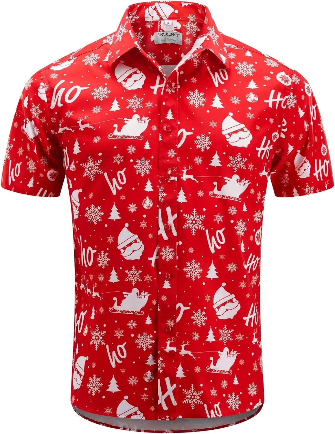 ENVMENST Christmas Button Up Shirt for Men Fun Printed Casual Short Sleeve Hawaiian Santa Shirt