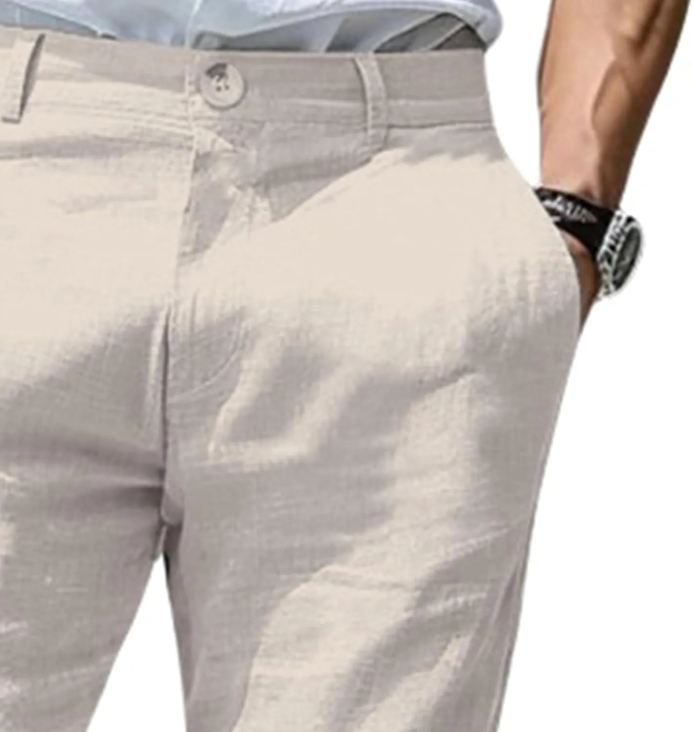 evzosrz Men's Slim-Fit Chino Jogger Pant, Cotton Linen Straight Trousers Casual Flat Front Design Comfortable Pants for Men
