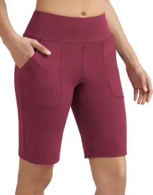 Ewedoos Bermuda Shorts with Pockets for Women 10 Long Athletic Shorts High Waisted Workout Shorts Womens Running Yoga Shorts Maroon