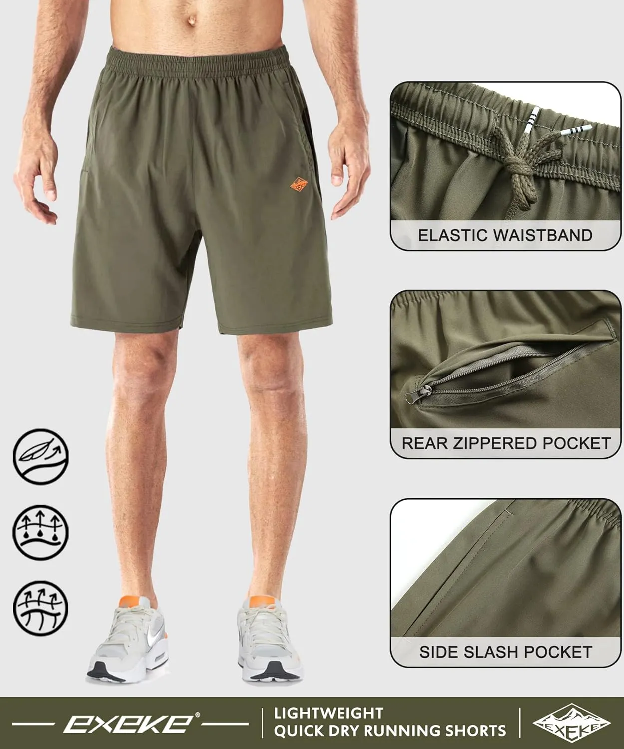 EXEKE Men's Athletic Shorts Quick Dry Running Shorts Lightweight Gym Workout Shorts with Pockets