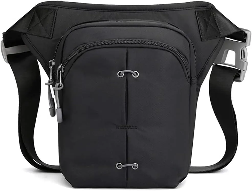 Fanny Pack Men's Nylon Waist Bag Outdoor Thigh Waist Bag Fashion Waterproof Shoulder Bags Leisure Sports Cycling Sling Bags (Black)