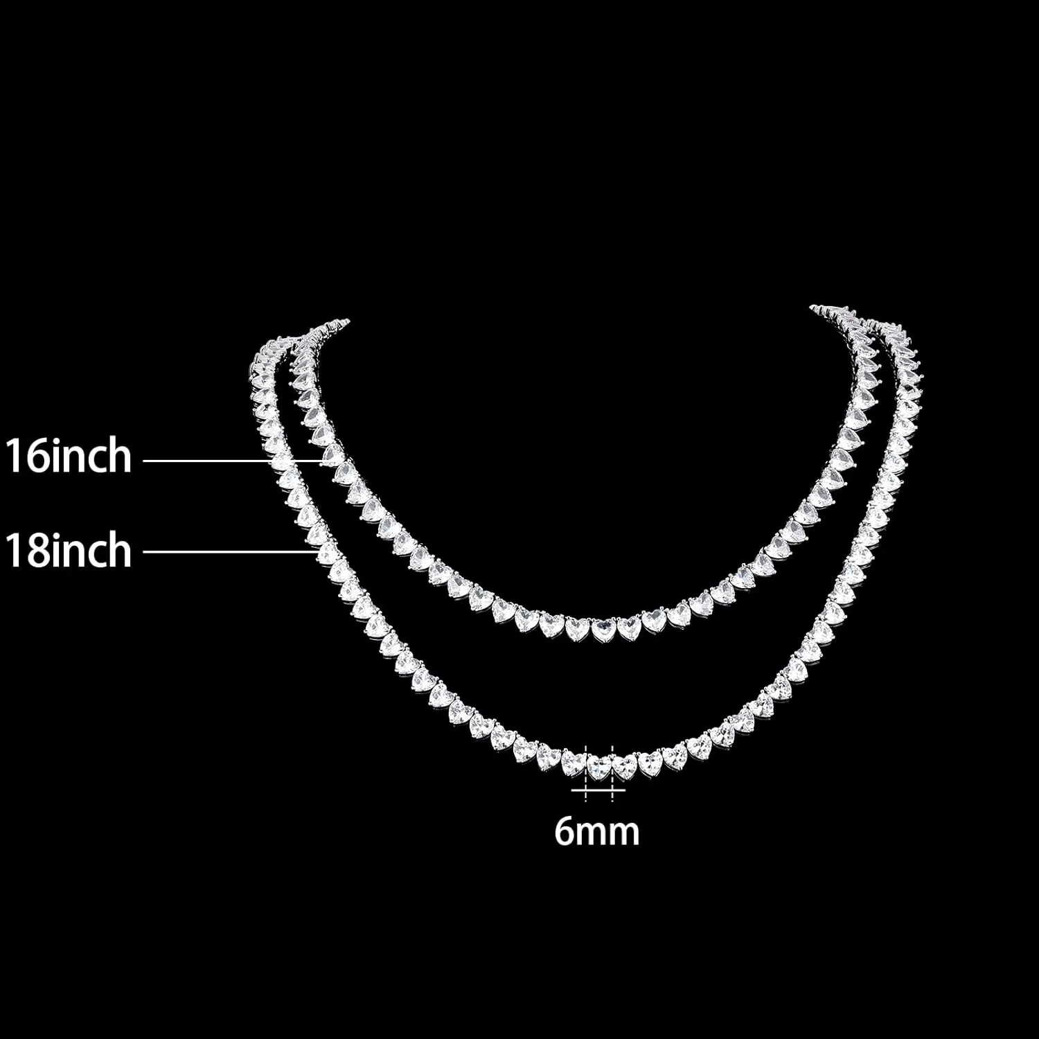 FEEL STYLE Heart Tennis Necklace for Women - 4mm 6mm 18K White Gold Plated Diamond Necklace - Iced Out Choker Necklaces Cubic Zirconia Tennis Necklace 16-18inch