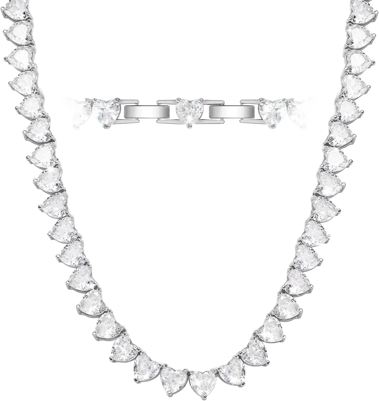 FEEL STYLE Heart Tennis Necklace for Women - 4mm 6mm 18K White Gold Plated Diamond Necklace - Iced Out Choker Necklaces Cubic Zirconia Tennis Necklace 16-18inch