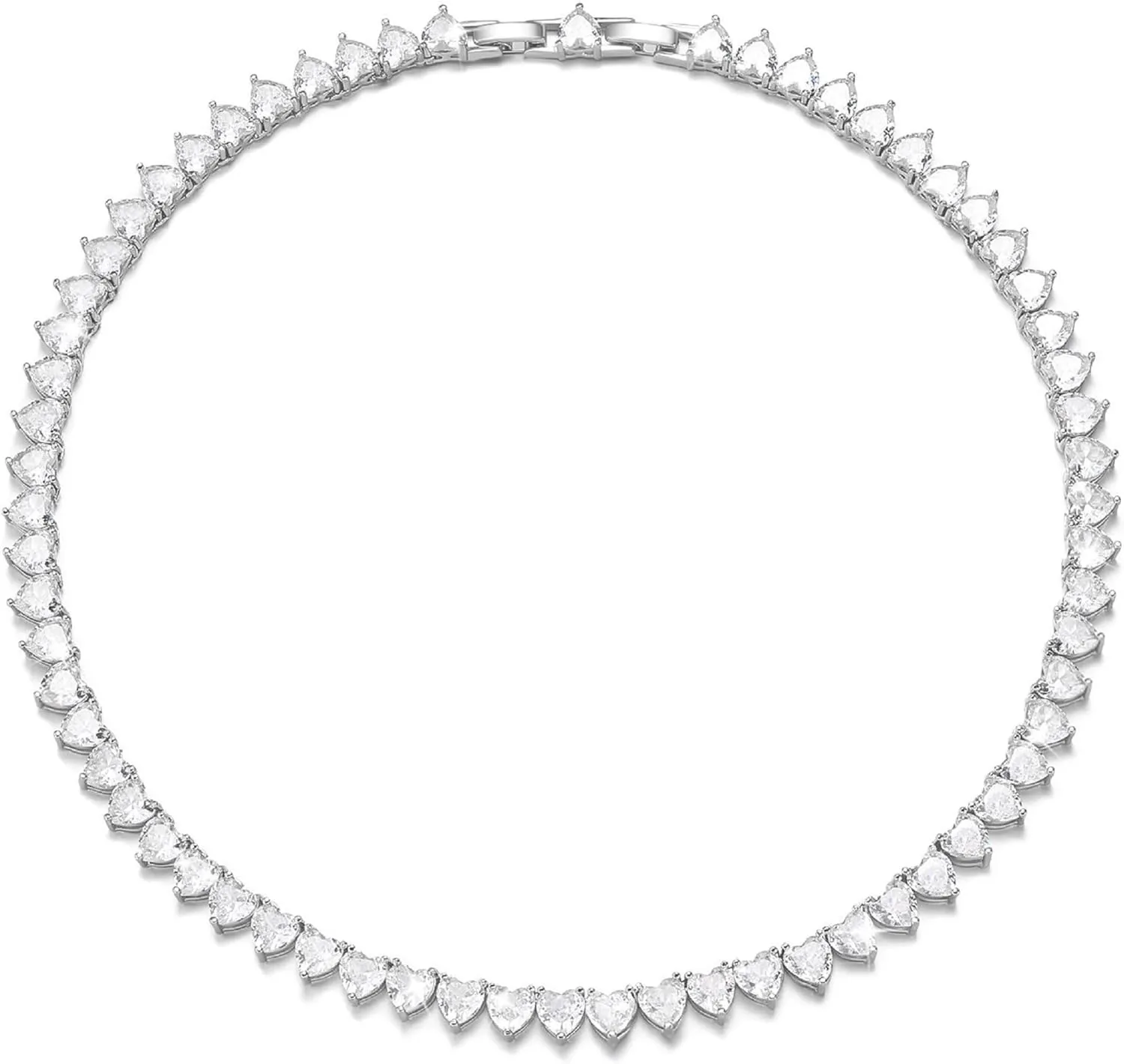FEEL STYLE Heart Tennis Necklace for Women - 4mm 6mm 18K White Gold Plated Diamond Necklace - Iced Out Choker Necklaces Cubic Zirconia Tennis Necklace 16-18inch