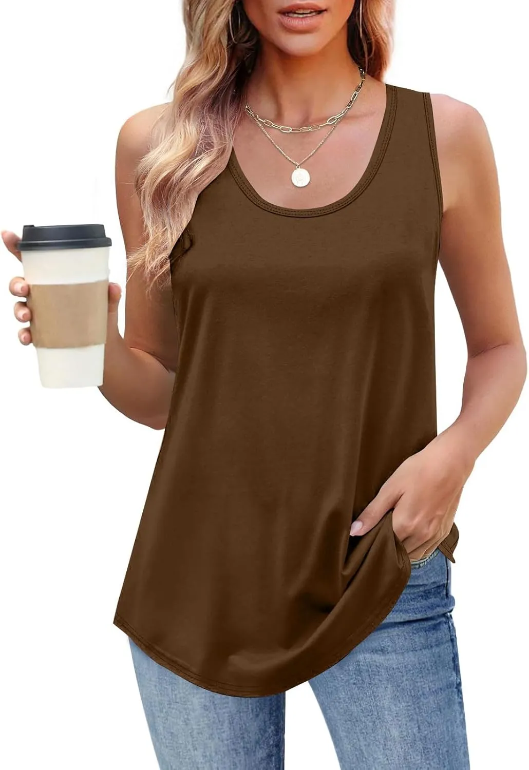 Finelylove Loose Tank Tops for Women Casual Flowy Tunic Tops Trendy Sleeveless Solid Basic Summer Tops 2025 Fashion Clothes