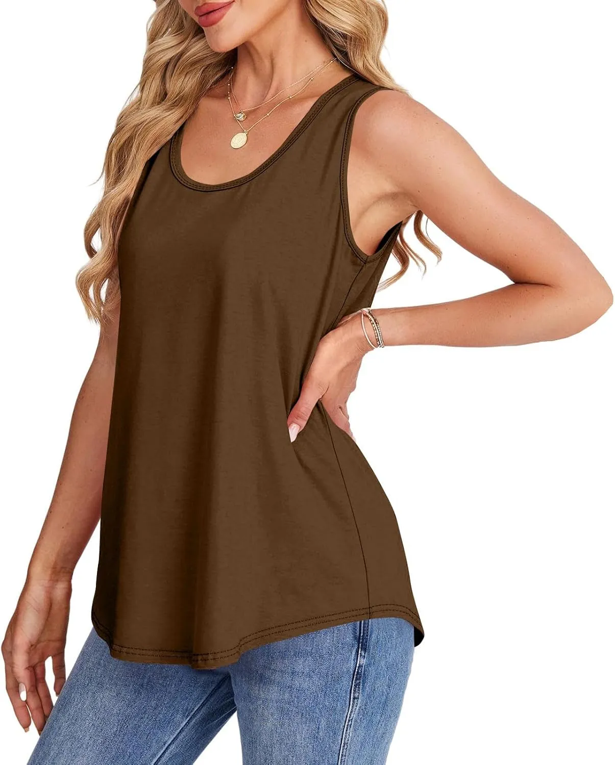 Finelylove Loose Tank Tops for Women Casual Flowy Tunic Tops Trendy Sleeveless Solid Basic Summer Tops 2025 Fashion Clothes