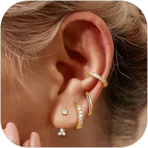 Finrezio Small Gold Hoop Earrings for Women 14K Gold Hypoallergenic Stud Earrings Set Dainty Huggie Cartilage Earrings Set for Multiple Piercing Lightweight Jewelry