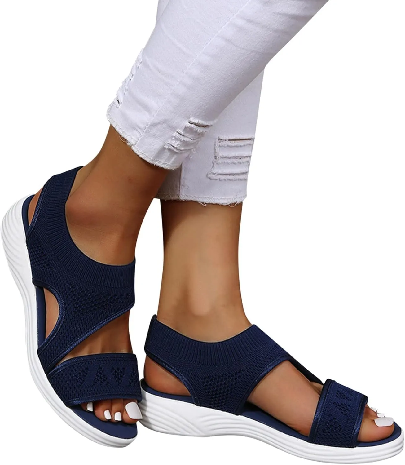 Flat Sandals for Women Breathable Non-Slip Slip-On Casual Shoe with Ankle Strap Comfortable Open Toe Soft Sole Sneakers Outdoor Vacation Walking Slippers Indoor Home Low Heel Footwear