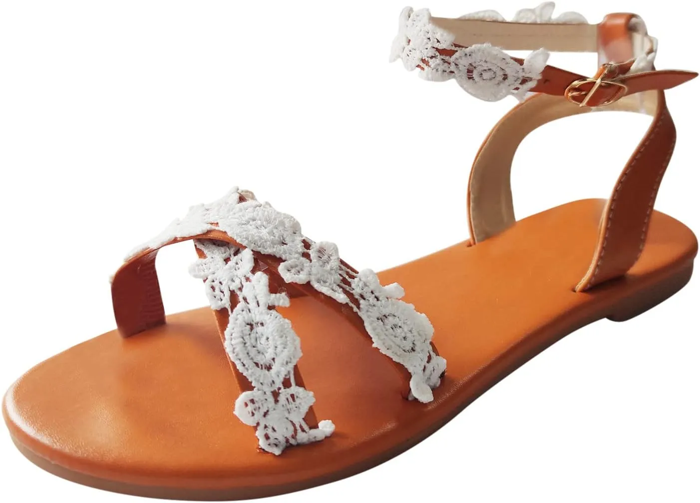 Flat Sandals for Women Comfortable Non-Slip Slip-On Shoe with Ankle Strap Dressy Wedding Cute Flower Casual Shoes Breathable Open Toe Soft Sole Footwear Outdoor Summer Beach Vacation Slippers