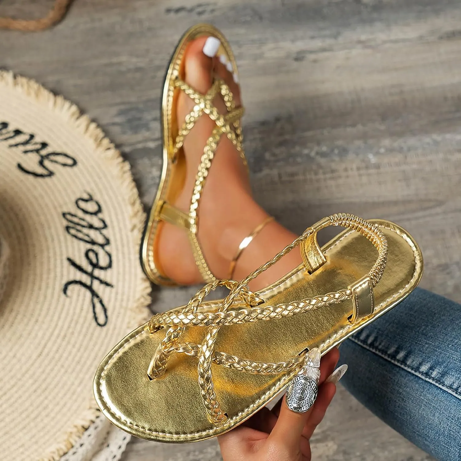 Flat Sandals for Women Indoor Home Clip Toe Walking Slippers Comfortable Fashion Non-Slip Casual Shoes Outdoor Beach Vacation Soft Sole Slip-On Shoe Summer Breathable Open Toe Footwear