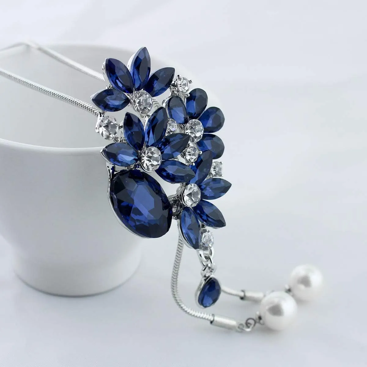 Flower Leaf Bouquet Created Crystal Pendant Long Chain Sweater Necklace | Long Necklaces for Women | Flower Necklaces for women | Long Chain Necklace for Women | Crystal Necklaces for Women