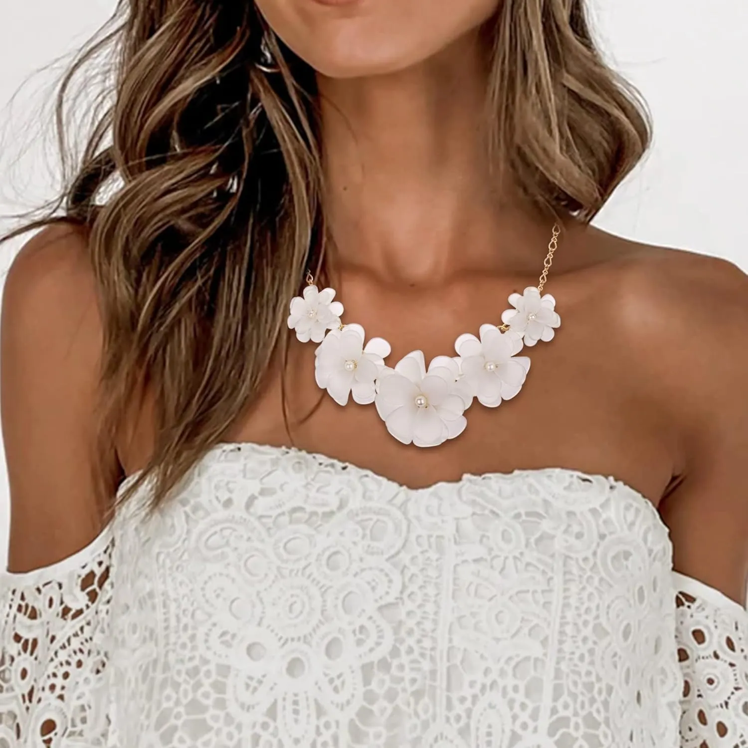 Flyonce Flower Collar Necklace, Floral Flowers Statement Summer Beach Chokers Necklaces for Women
