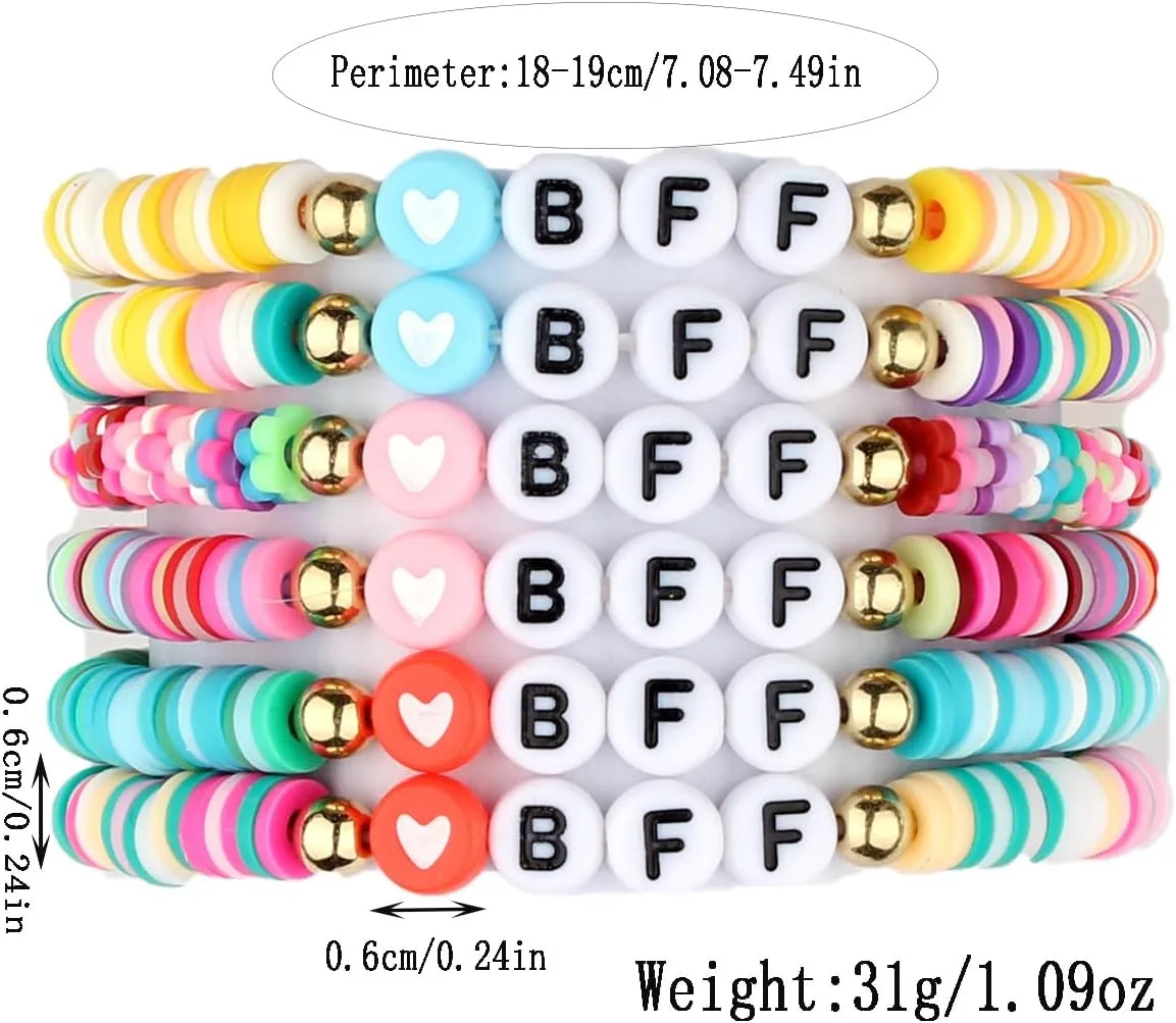 Friendship Bracelets BFF BESTIE Colorful Clay Beaded Stretch Bracelets