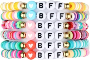 Friendship Bracelets BFF BESTIE Colorful Clay Beaded Stretch Bracelets