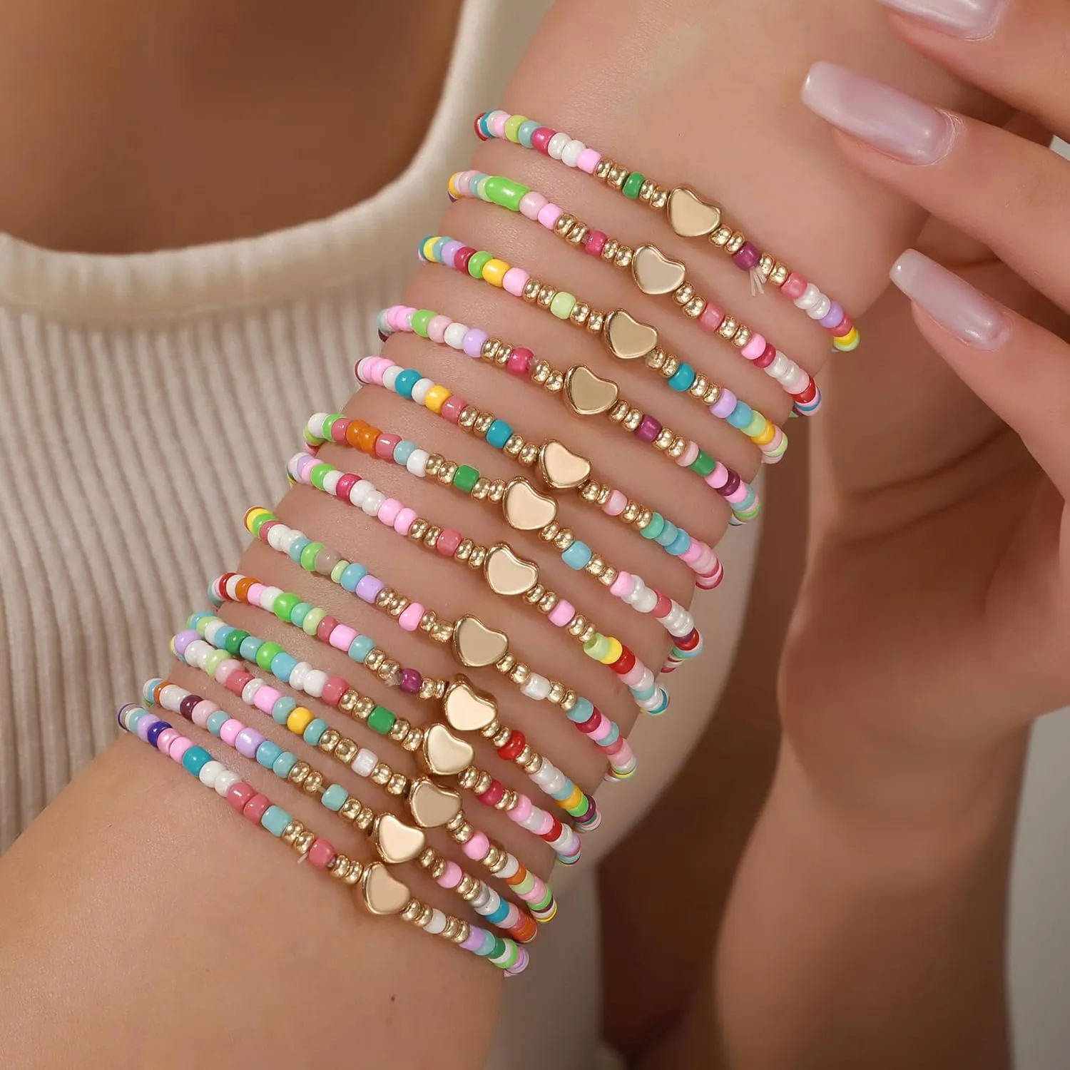 Friendship Bracelets for Women, Inspirational Preppy Bracelets Stackable, Best Friend bracelet Set, Stretch Colorful Heishi Clay Beaded Bracelets for Women