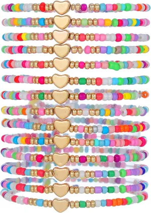 Friendship Bracelets for Women, Inspirational Preppy Bracelets Stackable, Best Friend bracelet Set, Stretch Colorful Heishi Clay Beaded Bracelets for Women