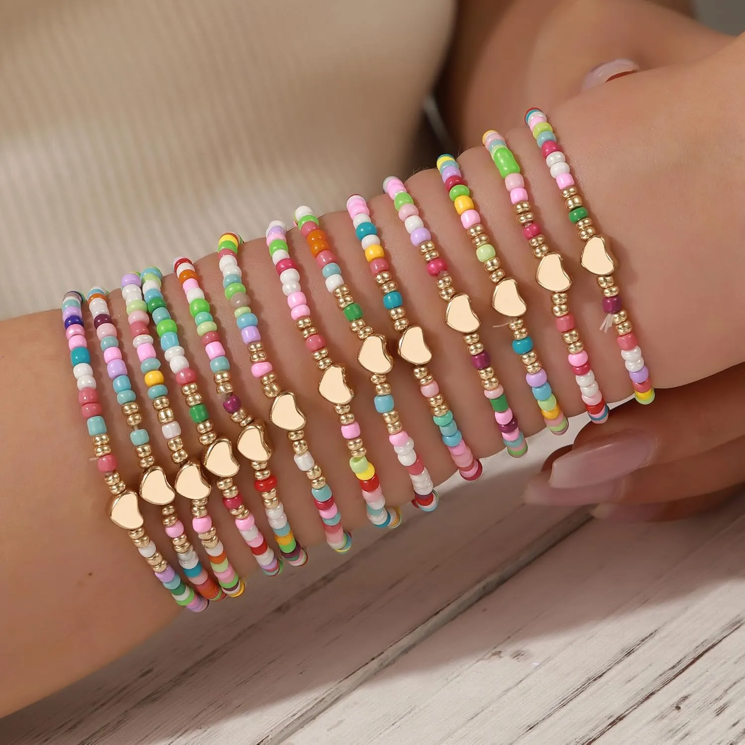 Friendship Bracelets for Women, Inspirational Preppy Bracelets Stackable, Best Friend bracelet Set, Stretch Colorful Heishi Clay Beaded Bracelets for Women