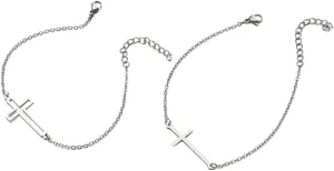 Friendship Cross Bracelet Stainless Steel Cross Charm Matching Bracelets Braided String Lucky Bracelets for Women Men Bracelets