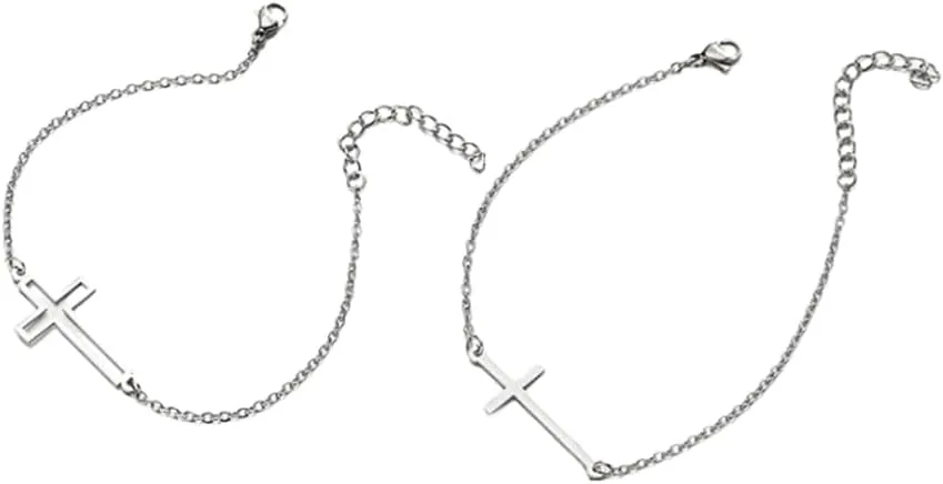 Friendship Cross Bracelet Stainless Steel Cross Charm Matching Bracelets Braided String Lucky Bracelets for Women Men Bracelets