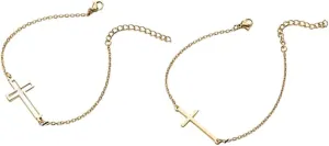 Friendship Cross Bracelet Stainless Steel Cross Charm Matching Bracelets Braided String Lucky Bracelets for Women Men Bracelets