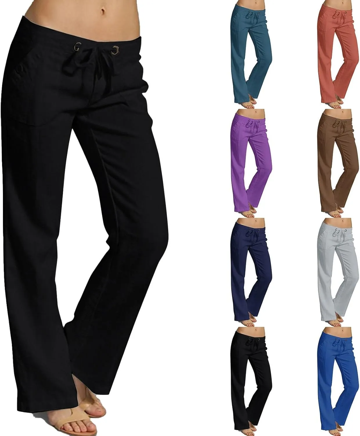 GIERIDUC Womens High Waist CasualSummer Comfy Yoga Leggings Drawstring Straight Leg Lounge Trousers with Pockets