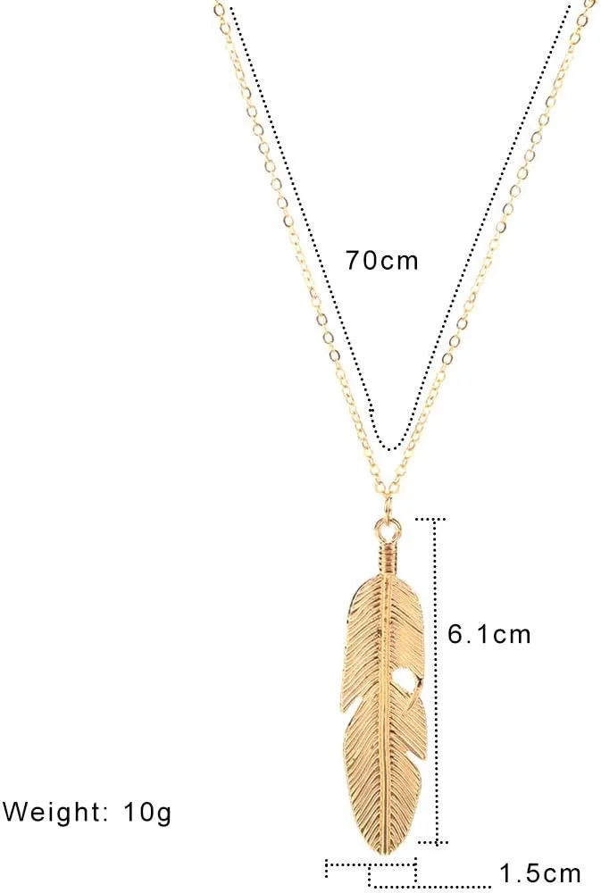 GIGB PBDK Boho Feather Pendant Necklace Chain Long Leaf Necklaces Sweater Necklaces Jewelry for Women
