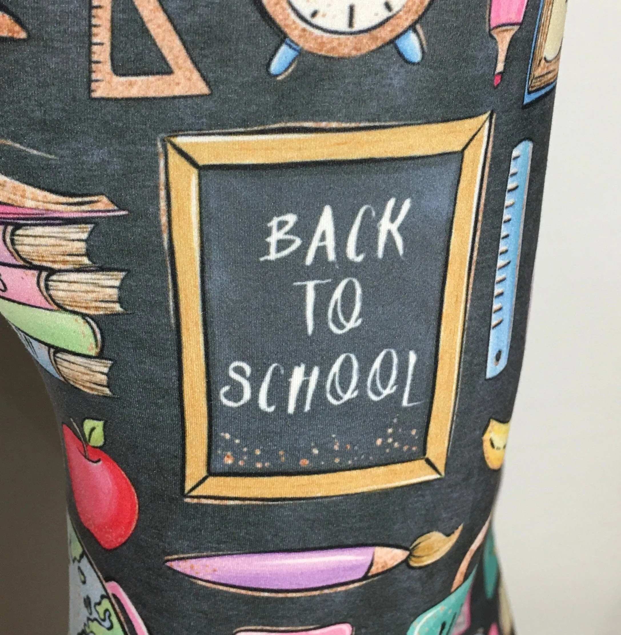 Girls School Themed Leggings, Back To School Leggings, Kids Yoga Pants, Sizes S/L, Yoga Waist, Multi Color, Exclusive Leggings