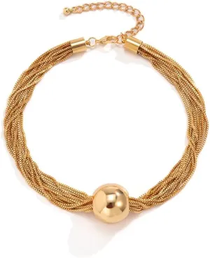 Gold Ball Choker Necklace for Women Multi Layered Collar Necklaces Chunky Round Ball Pendant Necklaces Adjustable