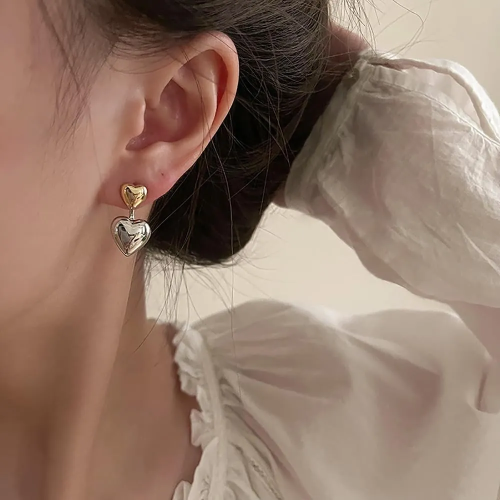 Gold Heart Drop Earrings Lover Heart Dangle Earring for Women.Gold Chunky Heart Earrings Boho Delicate Hypoallergenic Jewelry Gift