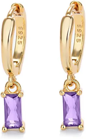 Gold Hoop Earrings With Green Drop, Huggie Hoops For Women & Men - 14K Gold, Hypoallergenic - 2PCS
