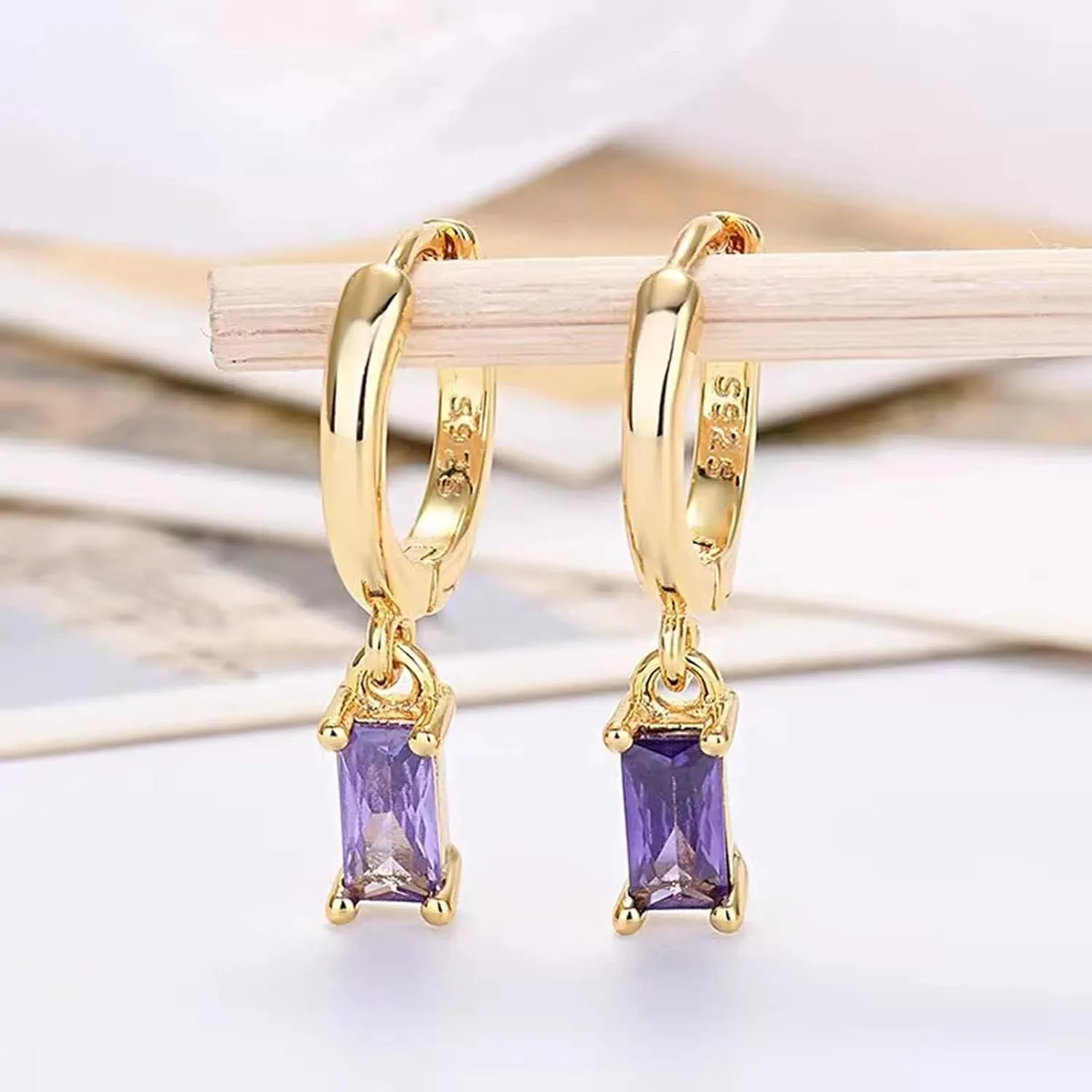 Gold Hoop Earrings With Green Drop, Huggie Hoops For Women & Men - 14K Gold, Hypoallergenic - 2PCS
