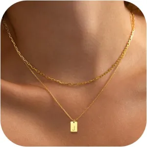Gold Initial Necklaces for Women - 18K Gold Plated Layered Letter Initial Necklace Simple Paperclip Chain Dainty Gold Necklaces for Women Trendy Jewelry Gifts