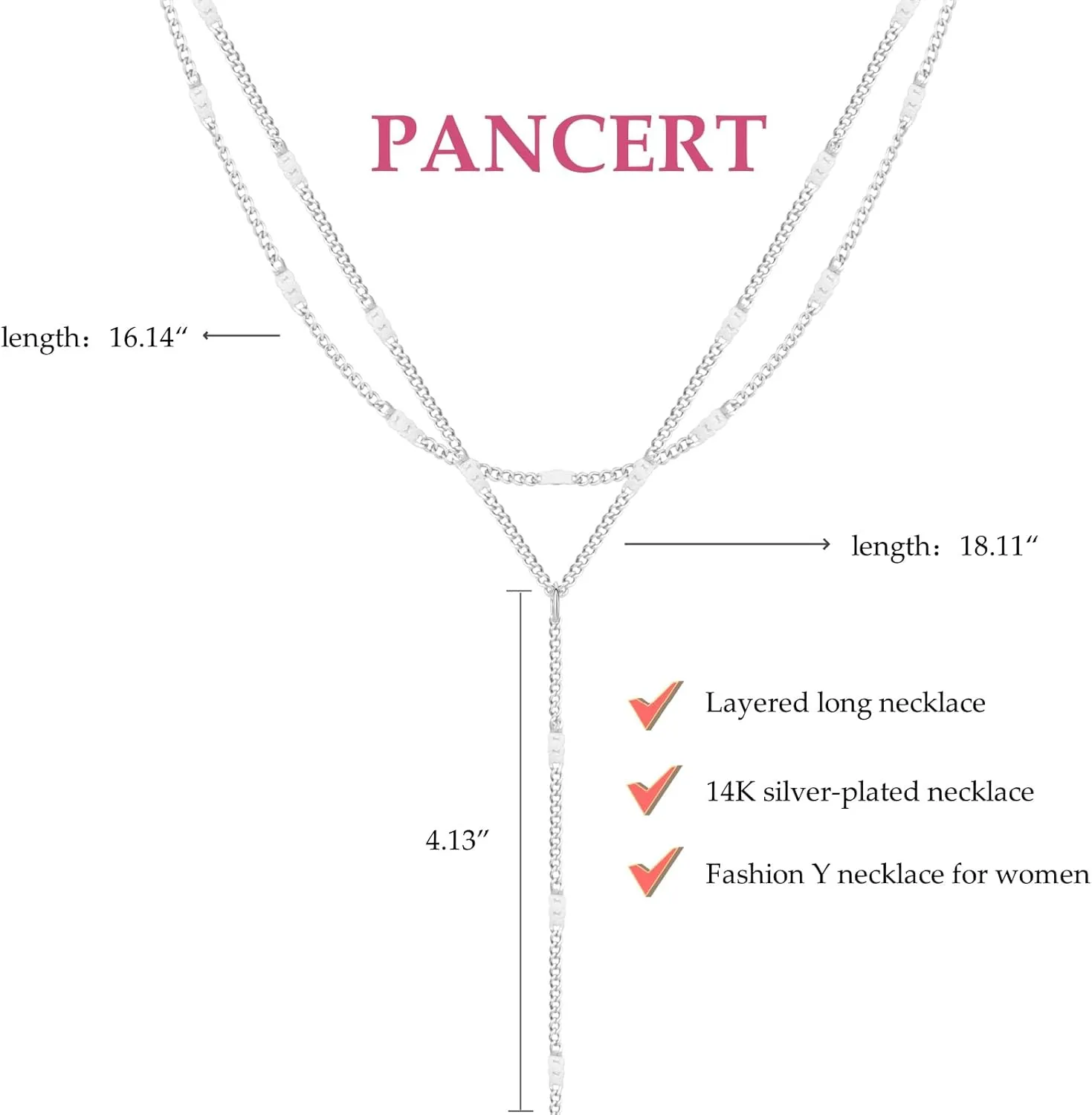 Gold Necklace for Women, Dainty Long Necklace 14k Gold Plated/Silver Y-Shaped Pendant Necklace Trendy Layered Cz Beaded Chain Lip chain Drop Necklaces for Women Gift Jewelry