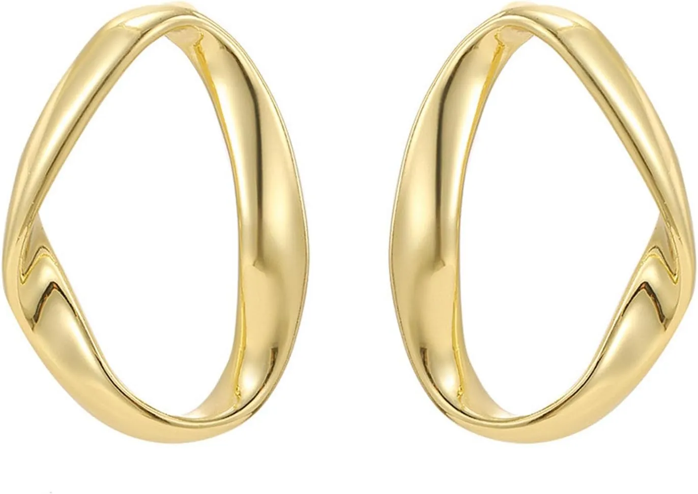 Gold Oval Earrings for Women Simple Geometric Earrings Statement Design Earring Metal Trendy Lightweight Oval Hoop Earring for Daily Use - MY2