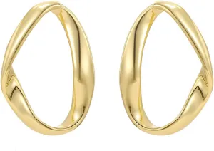 Gold Oval Earrings for Women Simple Geometric Earrings Statement Design Earring Metal Trendy Lightweight Oval Hoop Earring for Daily Use - MY2