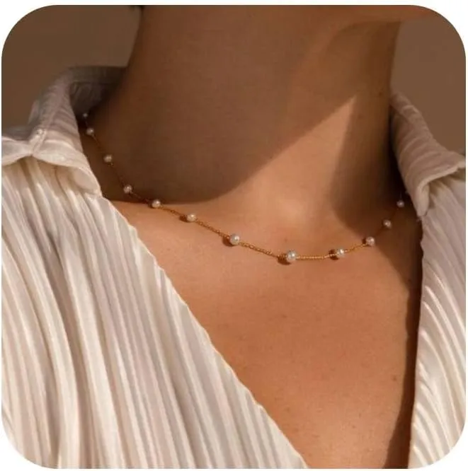 Gold Pearl Necklaces for Women: Dainty Pearl Pendant Necklace Simple 18K Gold Plated Pearl Choker Necklaces Trendy Pearl Jewelry for Women
