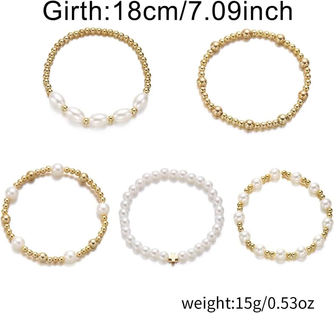 Gold Pearl Stackable Bracelets for Women Cross Pearl Bracelets Gold Beaded Bracelets Multi Layer Pearl Stretch Bracelets Dainty Pearl Bracelet Jewelry