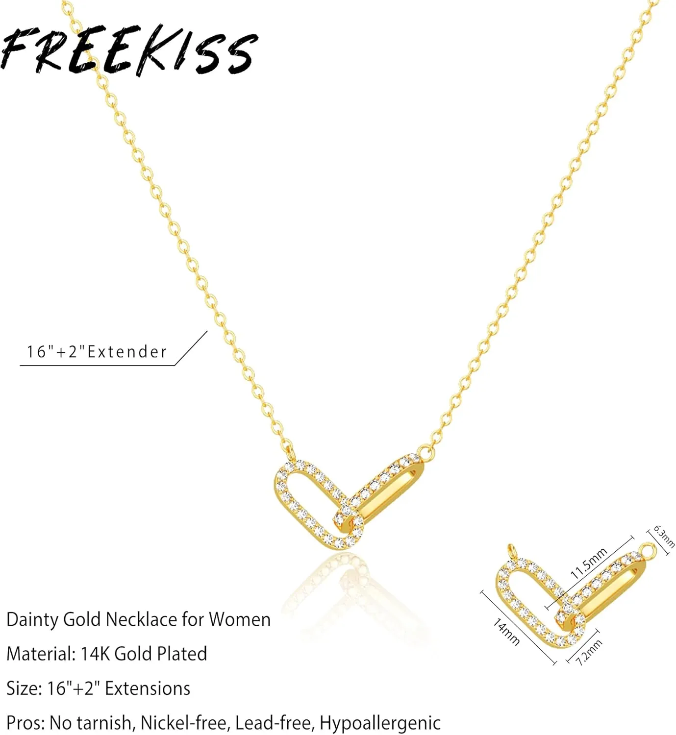 Gold Pendant Necklace for Women, Dainty Diamond Necklaces for Women Simple 14K Gold Plated Paperclip Choker Necklaces Cute Minimalist Open Oval Necklaces Gold Jewelry for Women Gifts