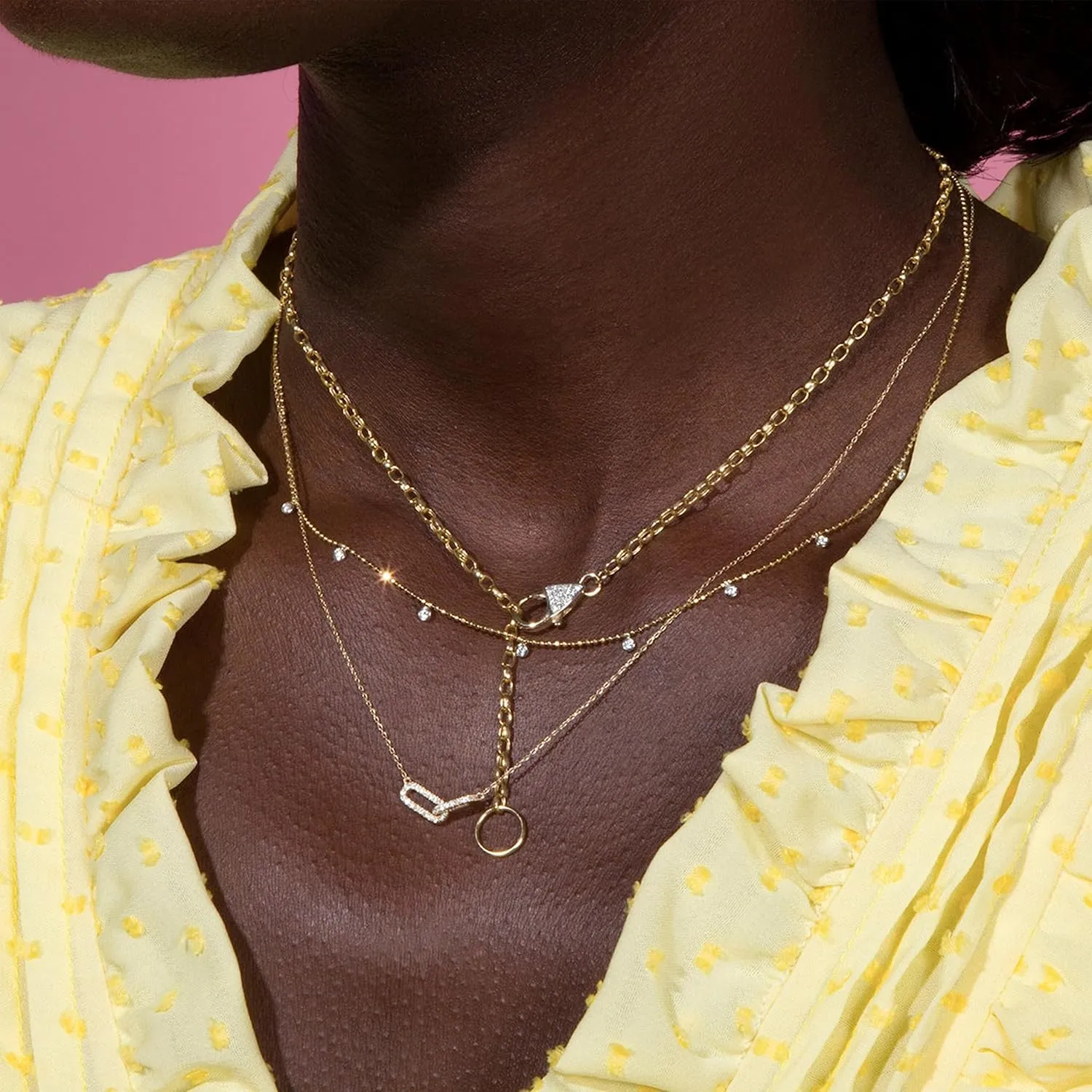 Gold Pendant Necklace for Women, Dainty Diamond Necklaces for Women Simple 14K Gold Plated Paperclip Choker Necklaces Cute Minimalist Open Oval Necklaces Gold Jewelry for Women Gifts