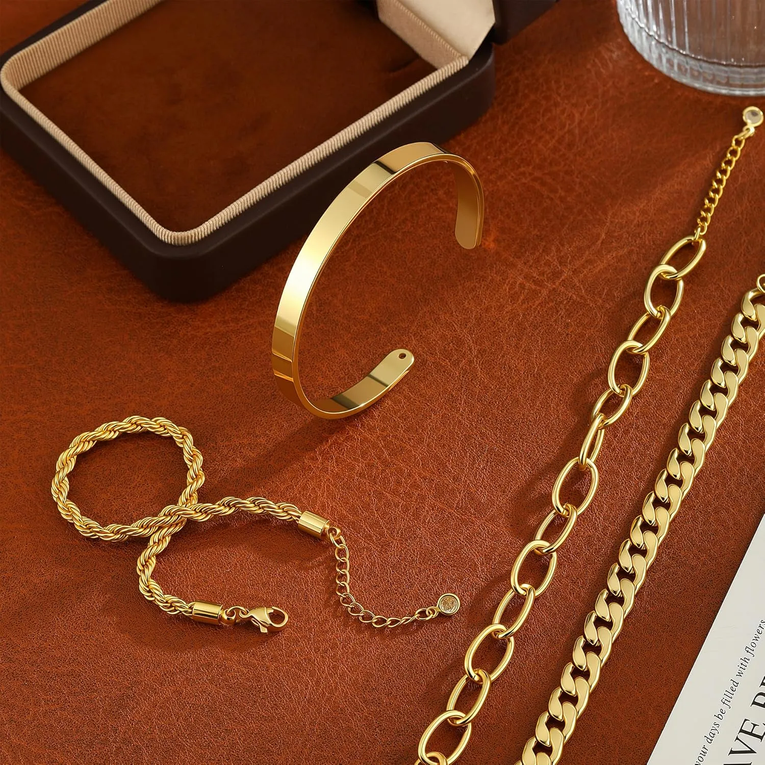 Gold/Silver Bracelets For Women,Trendy 14k Gold/Silver Plated lightweight Dainty Chunky Thin Cuban Link Paperclip Chain Tennis Bangle Bracelets Stack Set,Ring Hand Chain Bracelet,Gold Jewelry Gift For Women Fashion Accessories