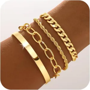 Gold/Silver Bracelets For Women,Trendy 14k Gold/Silver Plated lightweight Dainty Chunky Thin Cuban Link Paperclip Chain Tennis Bangle Bracelets Stack Set,Ring Hand Chain Bracelet,Gold Jewelry Gift For Women Fashion Accessories