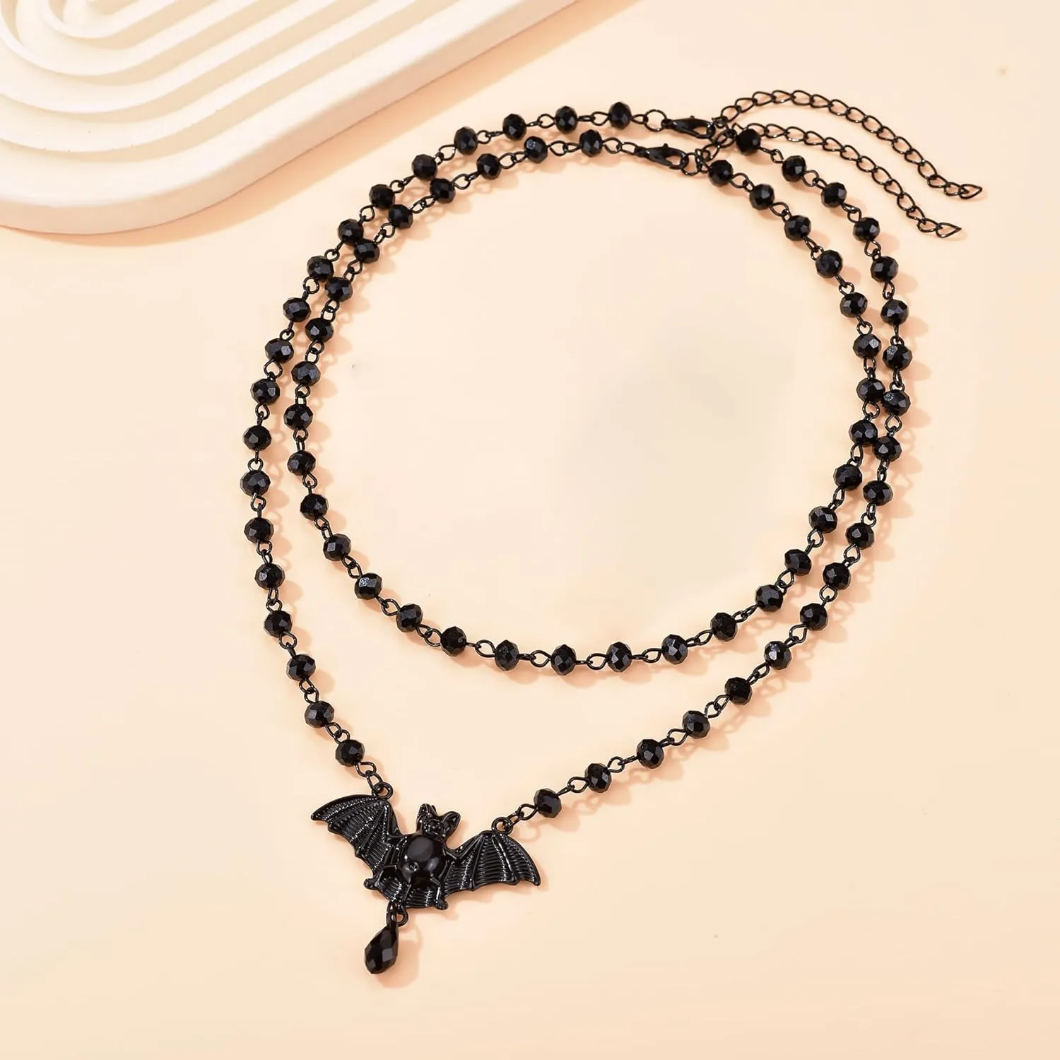 Gothic Bat Necklaces Moon Cross Necklaces Black Crystal Chain Halloween Black Pendant Choker Halloween Jewelry for Woman