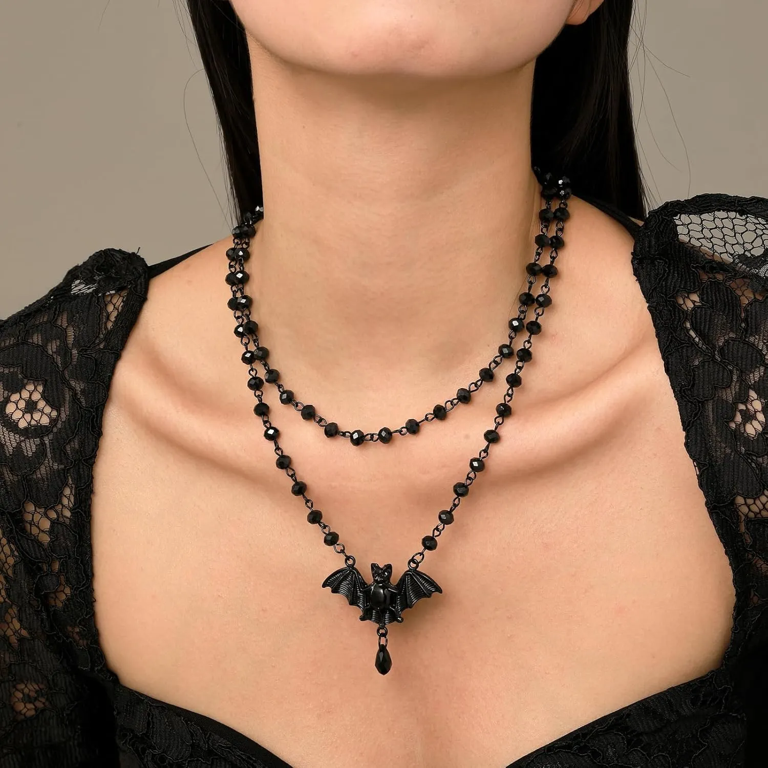 Gothic Bat Necklaces Moon Cross Necklaces Black Crystal Chain Halloween Black Pendant Choker Halloween Jewelry for Woman