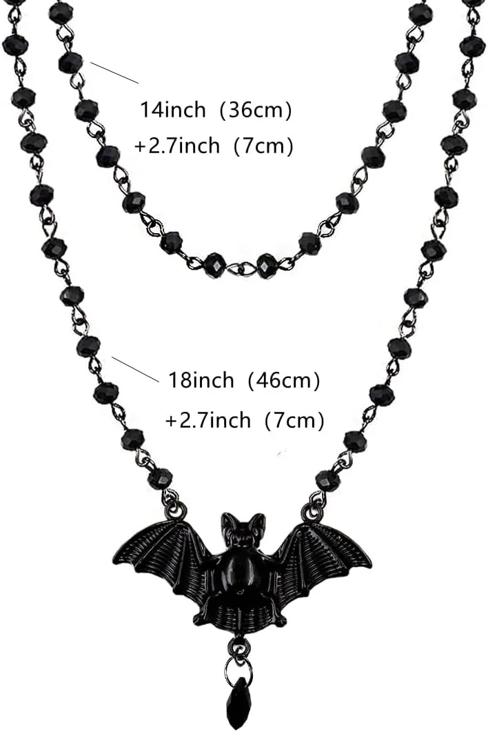 Gothic Bat Necklaces Moon Cross Necklaces Black Crystal Chain Halloween Black Pendant Choker Halloween Jewelry for Woman
