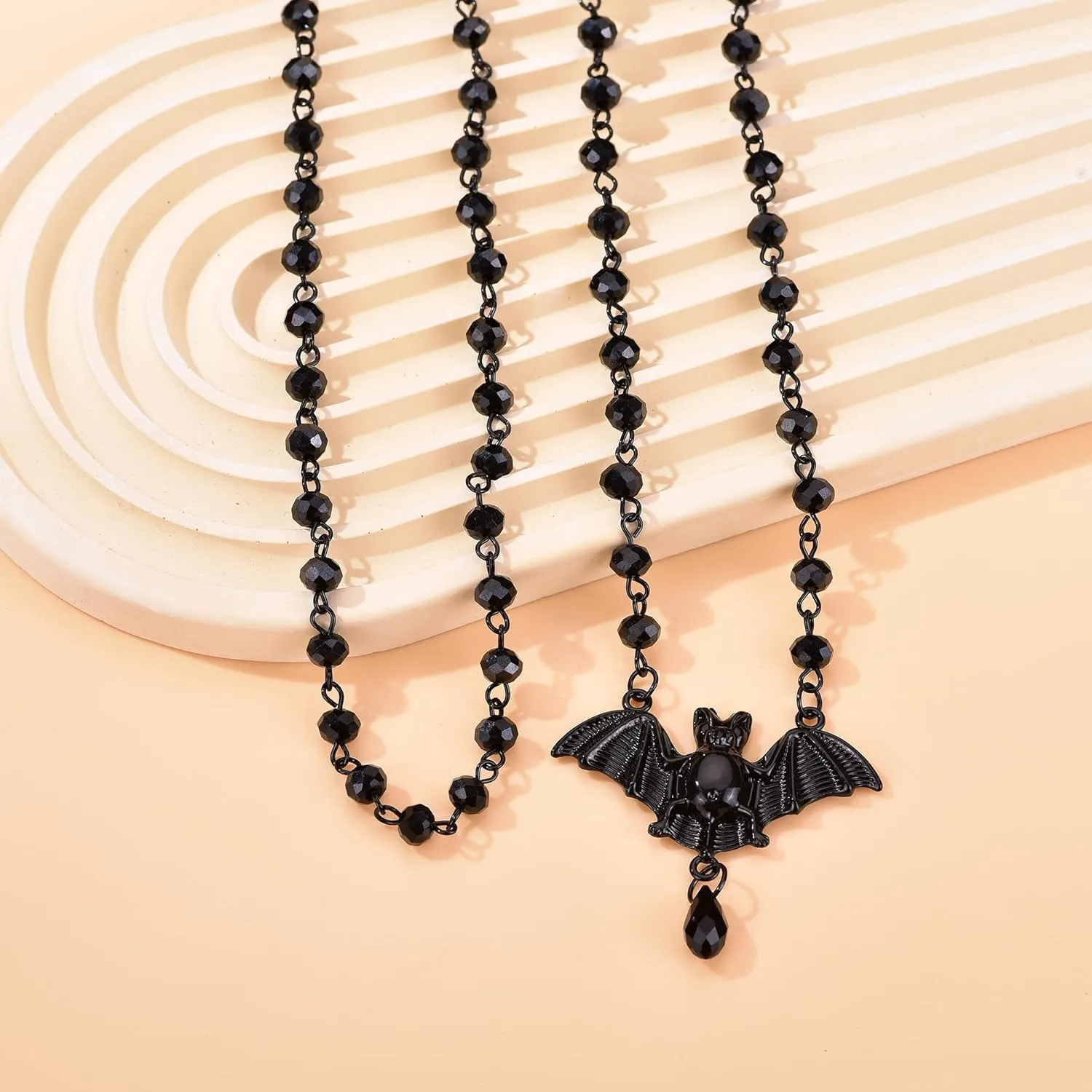 Gothic Bat Necklaces Moon Cross Necklaces Black Crystal Chain Halloween Black Pendant Choker Halloween Jewelry for Woman