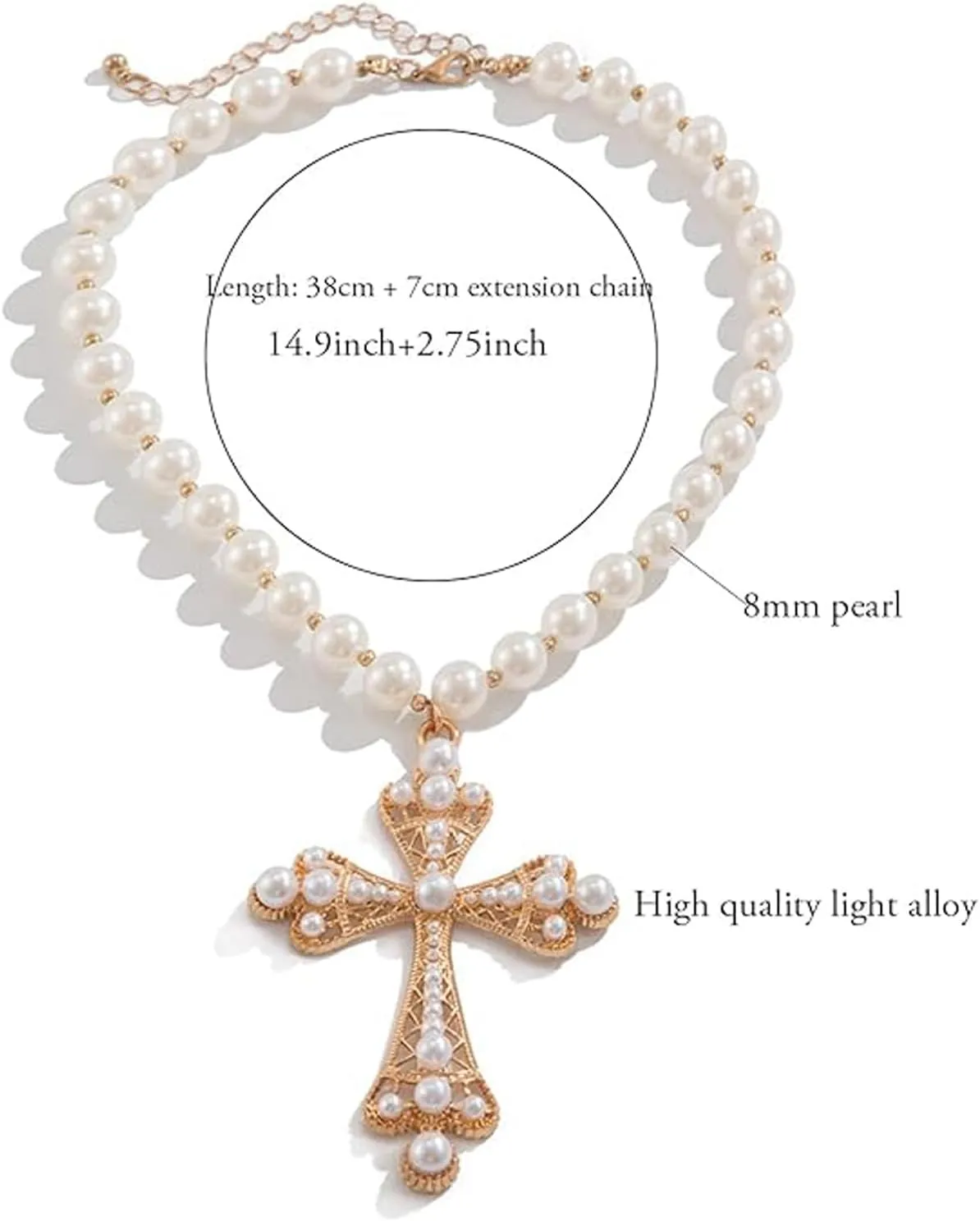 Gothic Necklace Pearl Cross Necklaces Big Cross Necklace Chunky Cross Necklace Punk Pearl Cross Pendants Necklace Vintage Charm Necklace Gothic Cross Necklace Goth Jewelry for Women