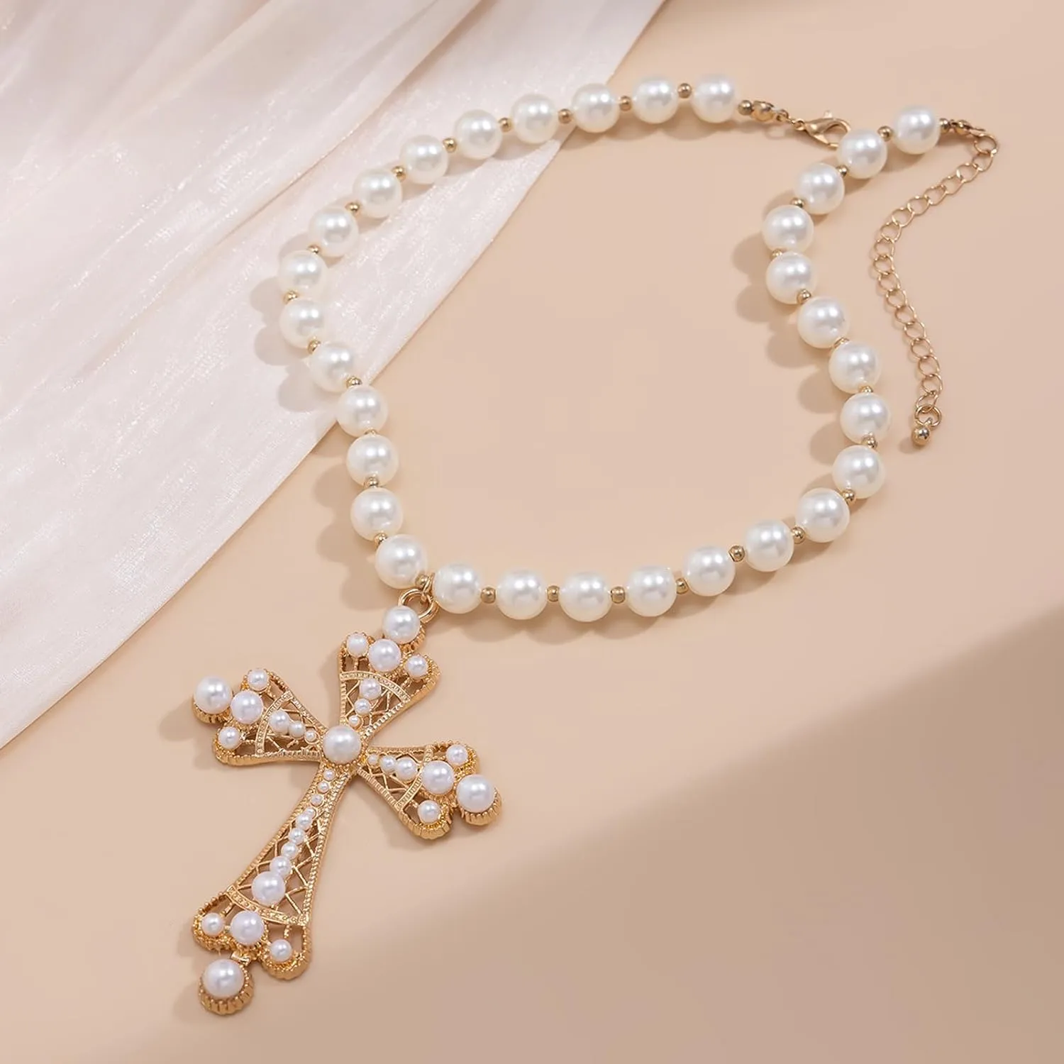 Gothic Necklace Pearl Cross Necklaces Big Cross Necklace Chunky Cross Necklace Punk Pearl Cross Pendants Necklace Vintage Charm Necklace Gothic Cross Necklace Goth Jewelry for Women