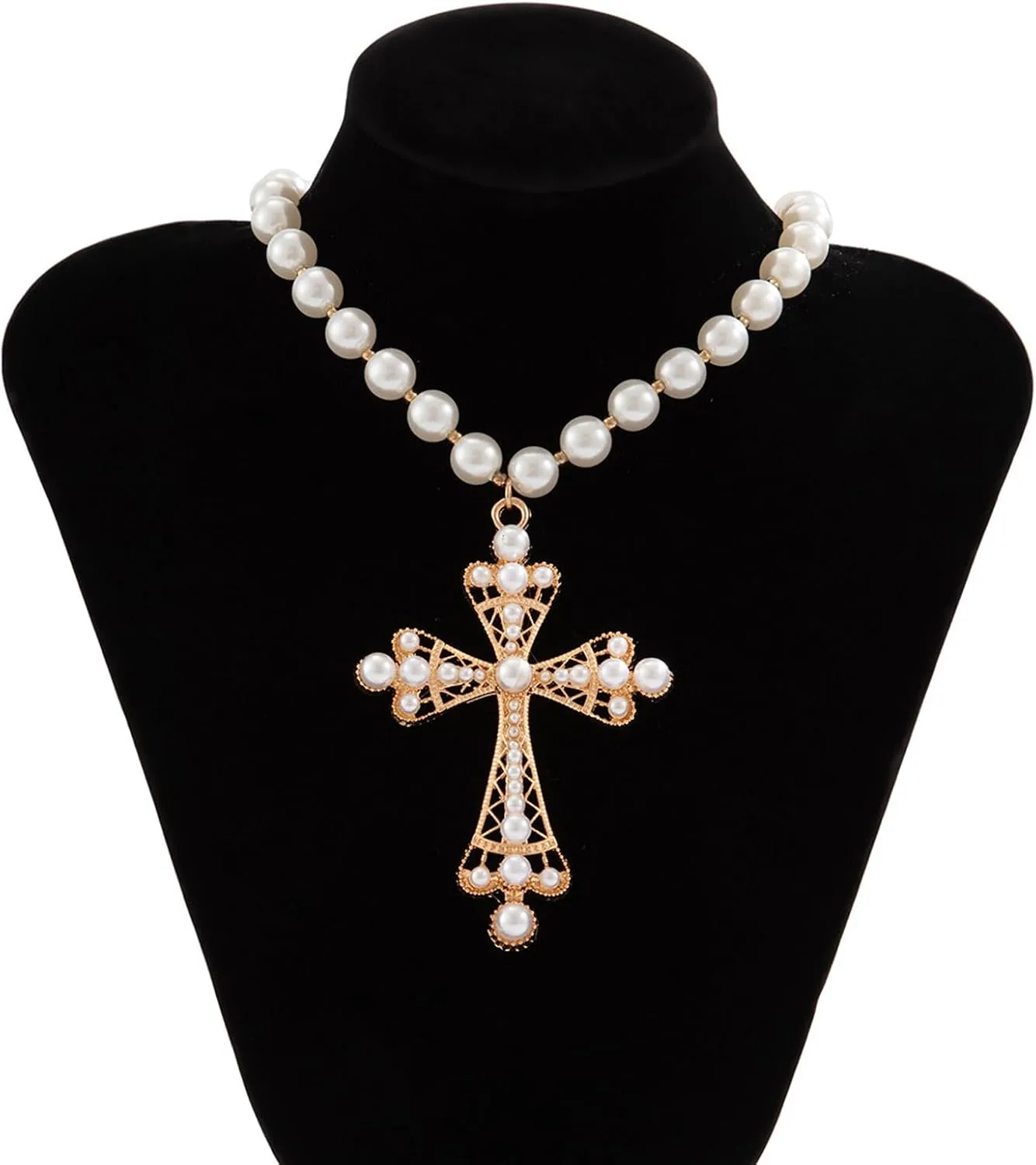 Gothic Necklace Pearl Cross Necklaces Big Cross Necklace Chunky Cross Necklace Punk Pearl Cross Pendants Necklace Vintage Charm Necklace Gothic Cross Necklace Goth Jewelry for Women