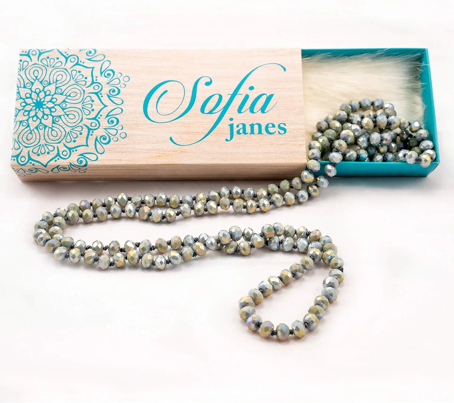 Hand Knotted Faceted Beaded Necklace-Long Boho Crystal Wrap, Strand or Statement Necklace for Women 60 inch